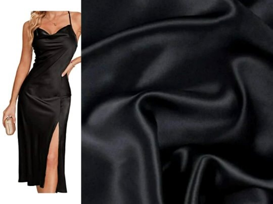 black silk charmeuse, black stretch silk charmeuse, black polyester silk, black polyester satin, bridal satin, bridal silk, satin silk black, mulberry silk black, silk material by the yard, satin material by the yard, black bridal silk, black shiny fabric, black liquid fabric, black silk for slip dress, black silk for robe, black satin for dress, black satin for gown, black silk for bonnet, black silk for hair wrap, silk fabric for scrunchies