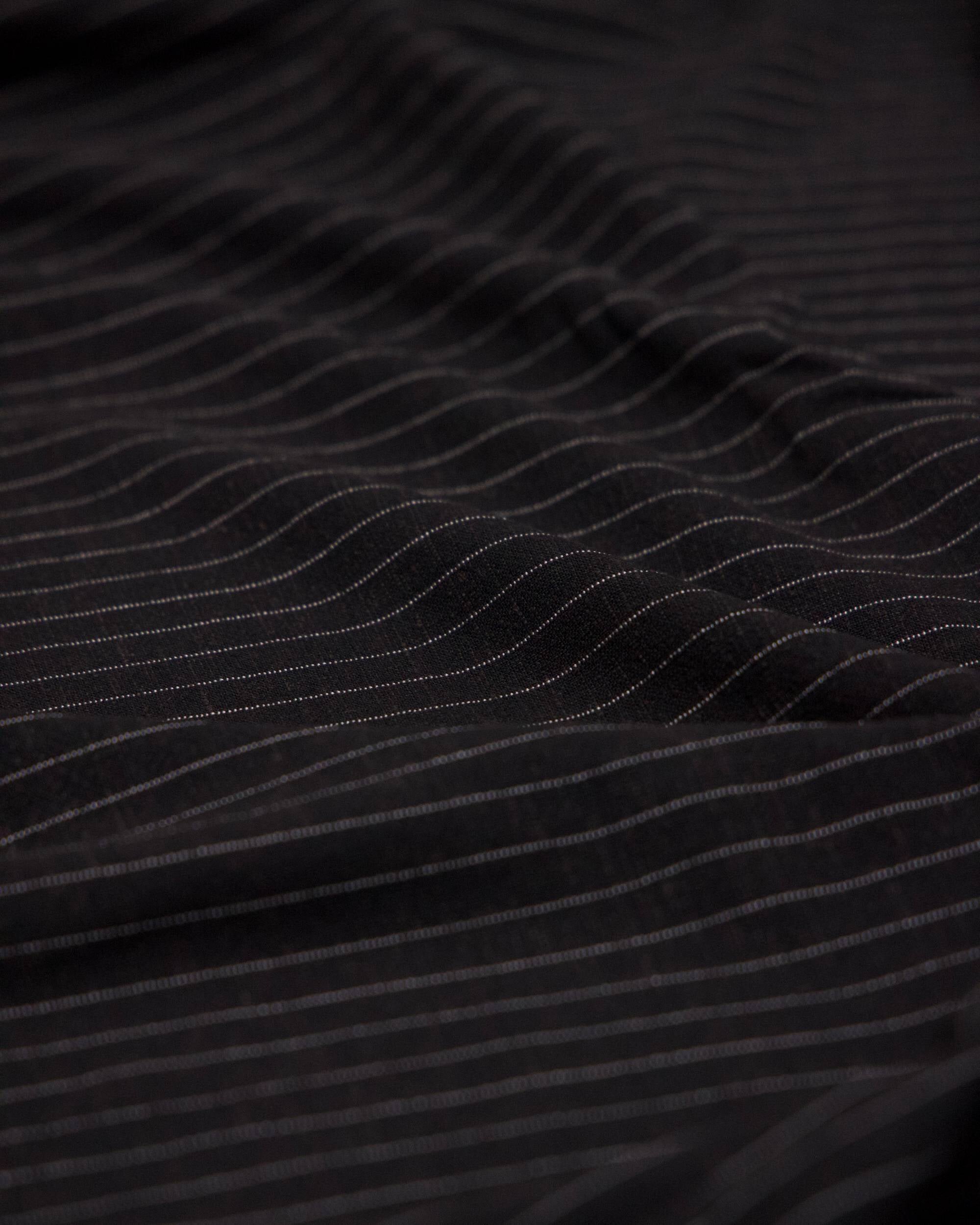 Black Resort Pinstripe Linen Blend, Pinstripe Fabric, Resort Wear Fabric, Linen Rayon Blend, Striped Linen Fabric, Tailored Fabric, Lightweight Suiting Fabric, Breathable Linen Fabric