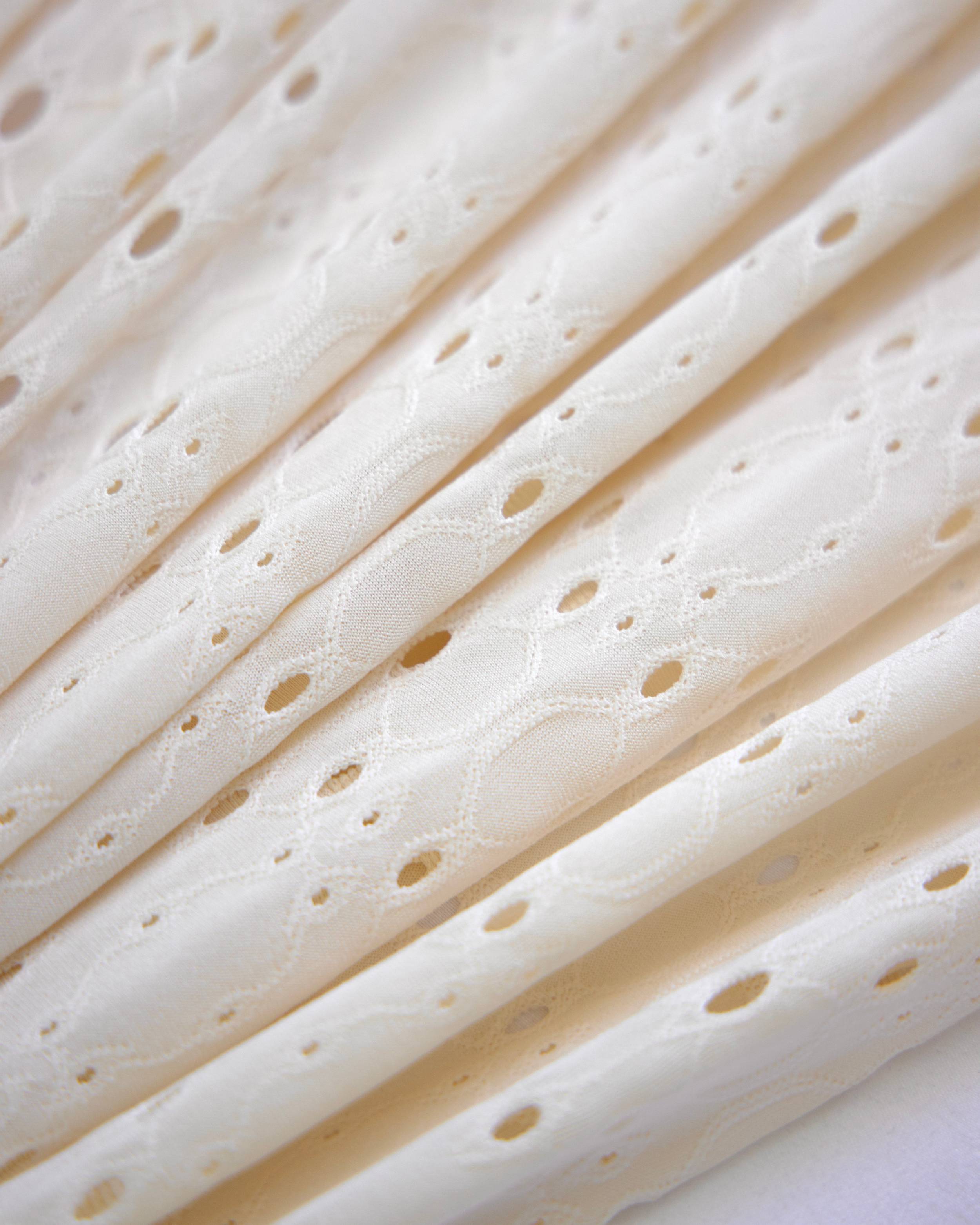 Bone 4 Way Stretch Eyelet Jacquard Knit, Eyelet Jacquard Knit Fabric, Stretch Eyelet Fabric, Jacquard Knit Fabric, Textured Knit Fabric, Breathable Knit Fabric