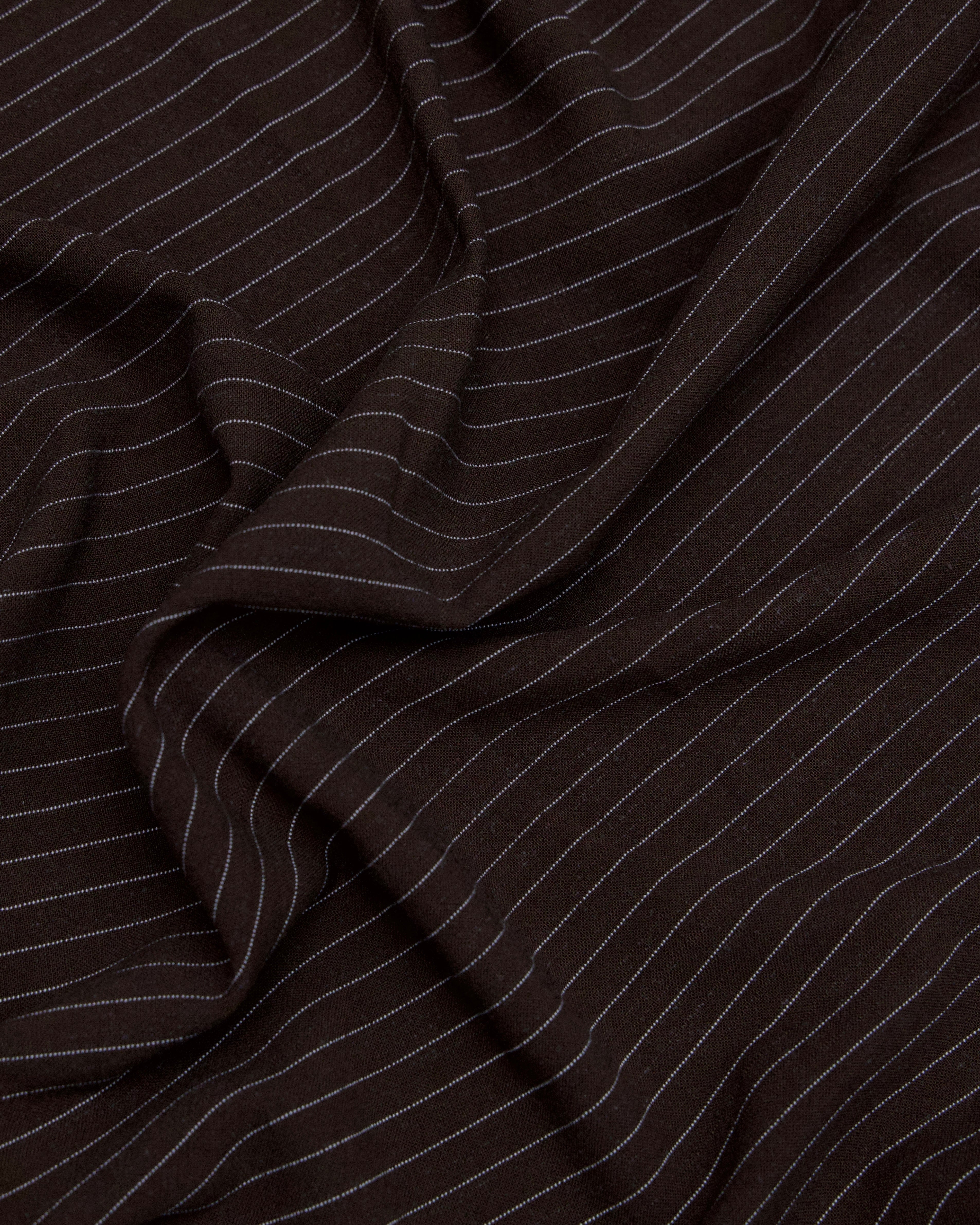 Chocolate Brown Resort Pinstripe Linen Blend, Pinstripe Fabric, Resort Wear Fabric, Linen Rayon Blend, Striped Linen Fabric, Tailored Fabric, Lightweight Suiting Fabric, Breathable Linen Fabric