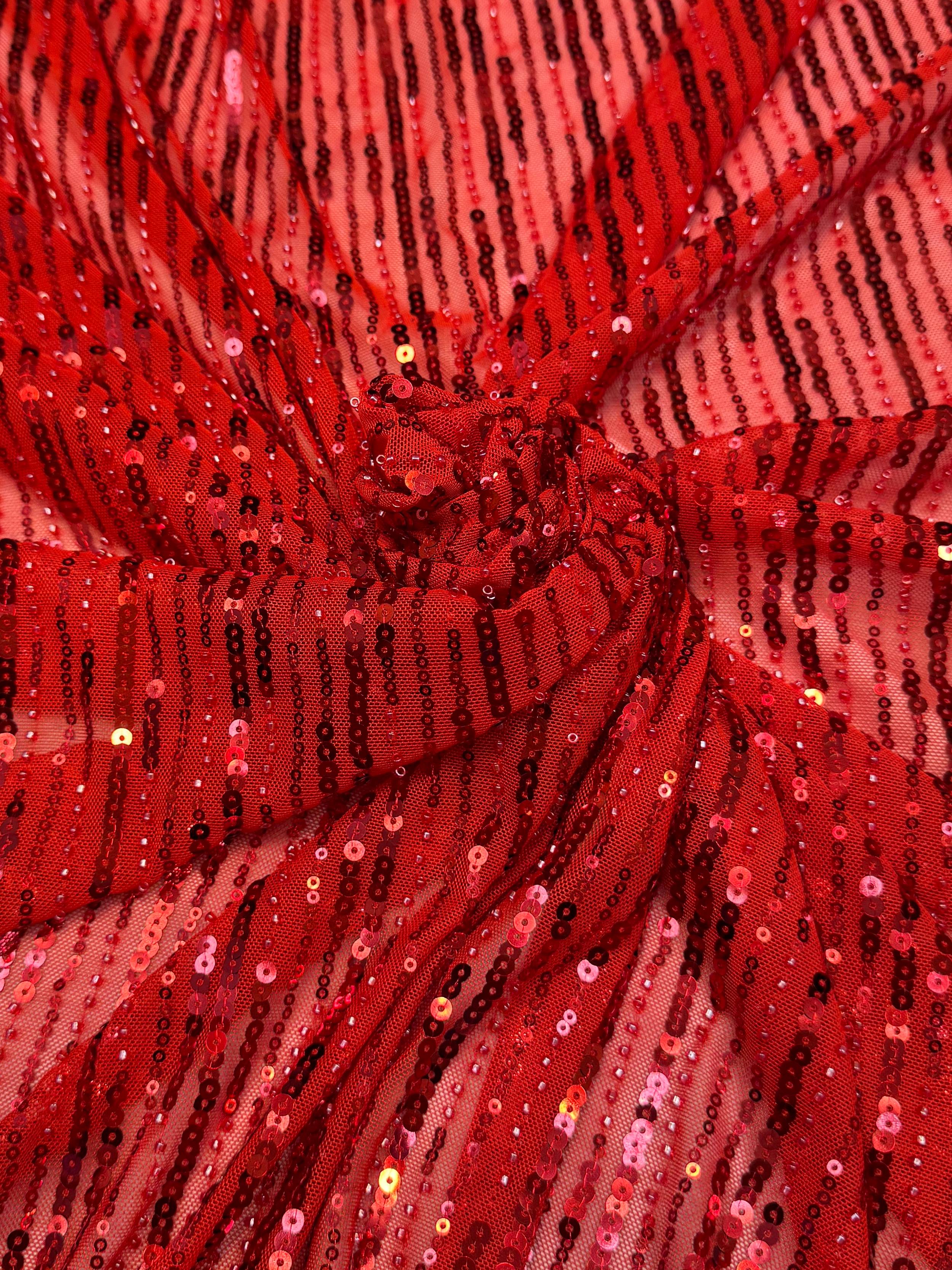 Red Waterfall Stretch Sequin Mesh, Waterfall Sequin Fabric, Sequin Stretch Fabric, Sparkle Mesh Fabric, Glitter Mesh Fabric, Stretch Mesh Fabric