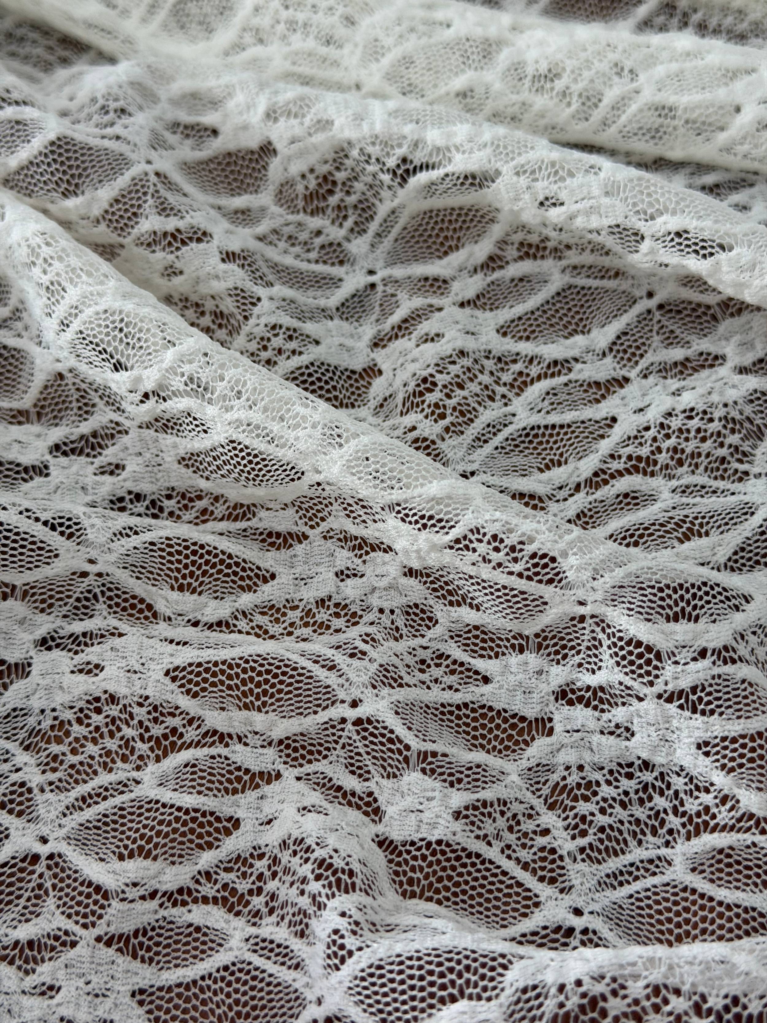 Ivory Whisper Vine Stretch Chantilly Lace Mesh, Chantilly Lace Mesh, Vine Lace Fabric, Stretch Lace Fabric, Floral Lace Mesh, Sheer Lace Fabric, Botanical Lace Fabric