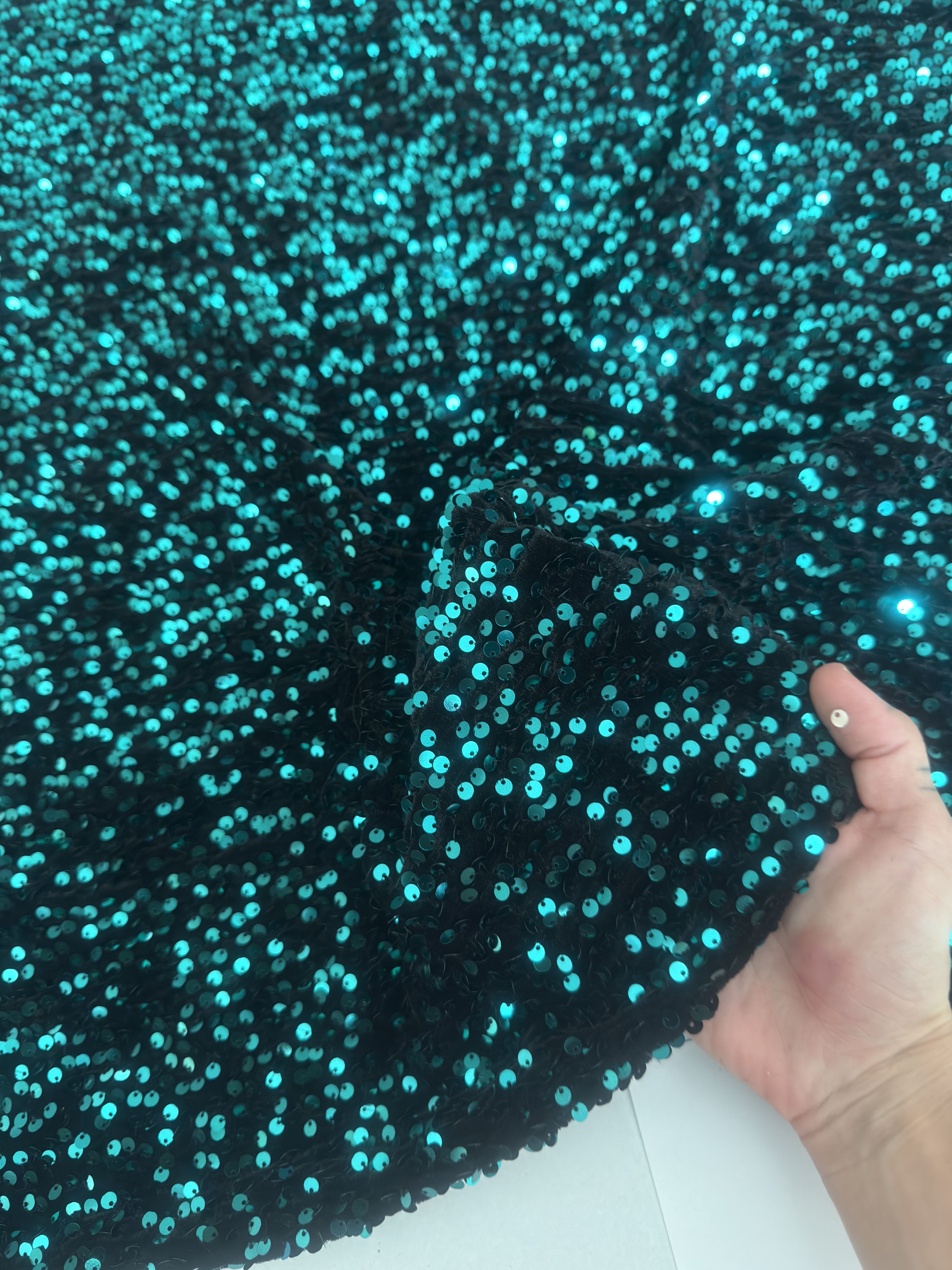 Jade Green Sequins Velvet, Stretch Sequin Mesh, Stretch Sequin velvet for woman, Stretch Sequin velvet for bride, Stretch Sequin velvet on discount, Stretch Sequin velvet online