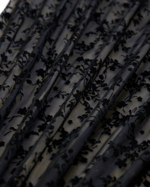 Black Velvet Flowers On Black Mesh, Floral Mesh Fabric, Velvet Flower Fabric, Black Mesh Fabric, Embroidered Mesh Fabric, Sheer Floral Fabric, Velvet Embroidery Fabric
