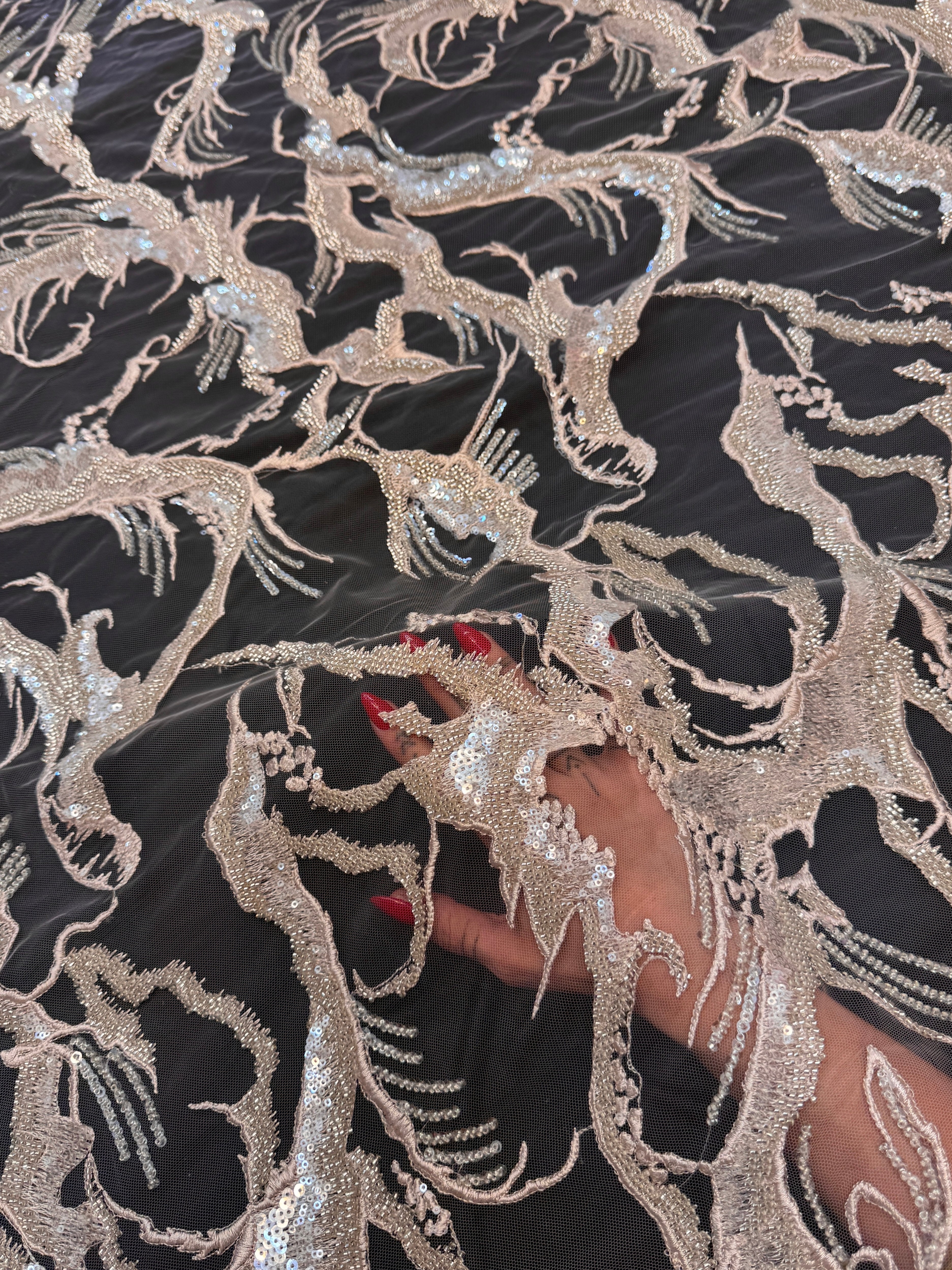 Blush Couture Vine Sequin Embroidered Mesh Lace, Sequin Mesh Lace, Embroidered Mesh Lace, Floral Sequin Lace, Vine Embroidery Lace, Mesh Lace Fabric, Sequin Lace Fabric