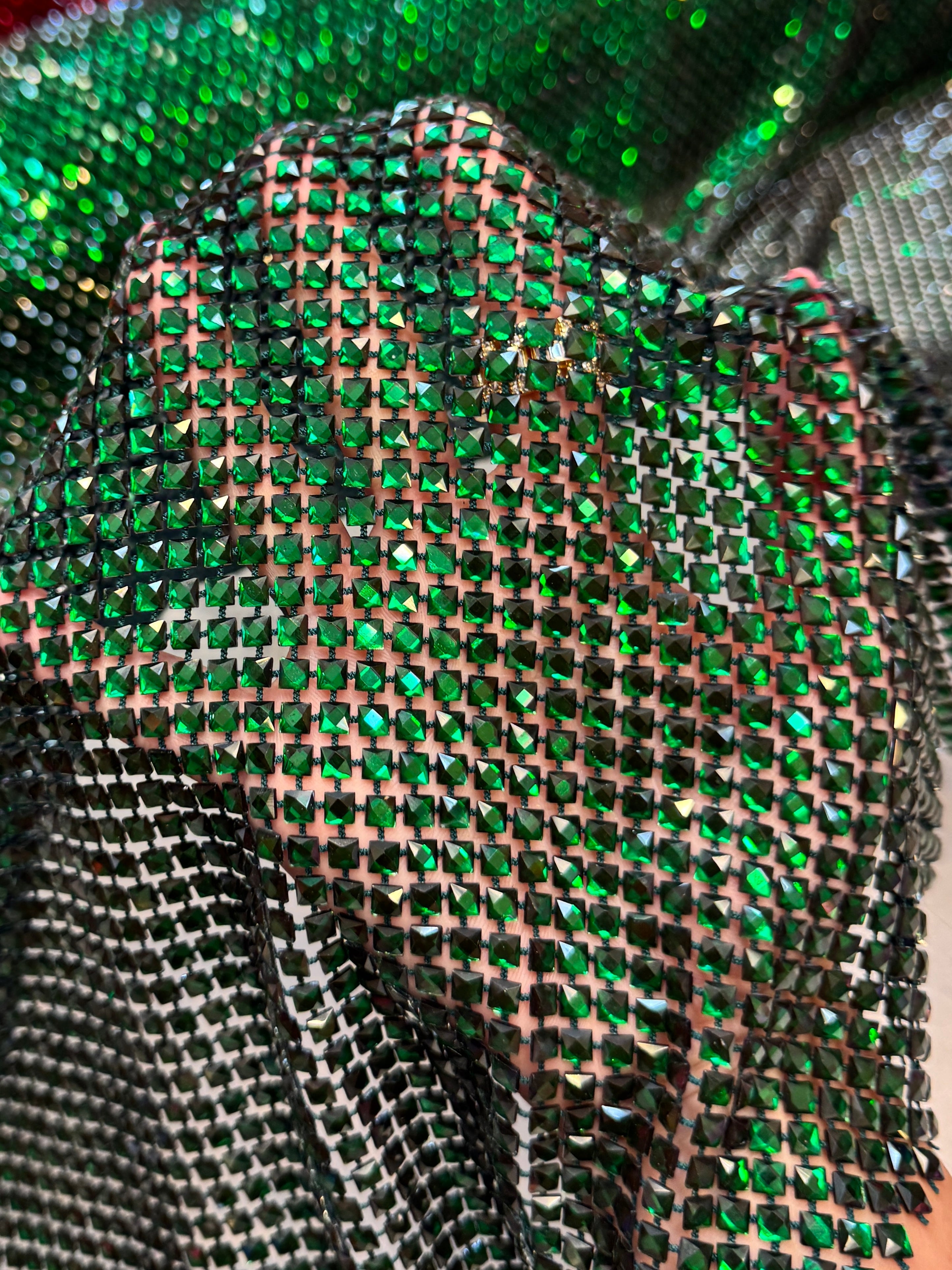 Emerald Green Luxury Rhinestone Mesh, Rhinestone Mesh Fabric, Crystal Mesh Fabric, Beaded Mesh Fabric, Embellished Mesh Fabric, Sequin Mesh Fabric, Sparkle Mesh Fabric