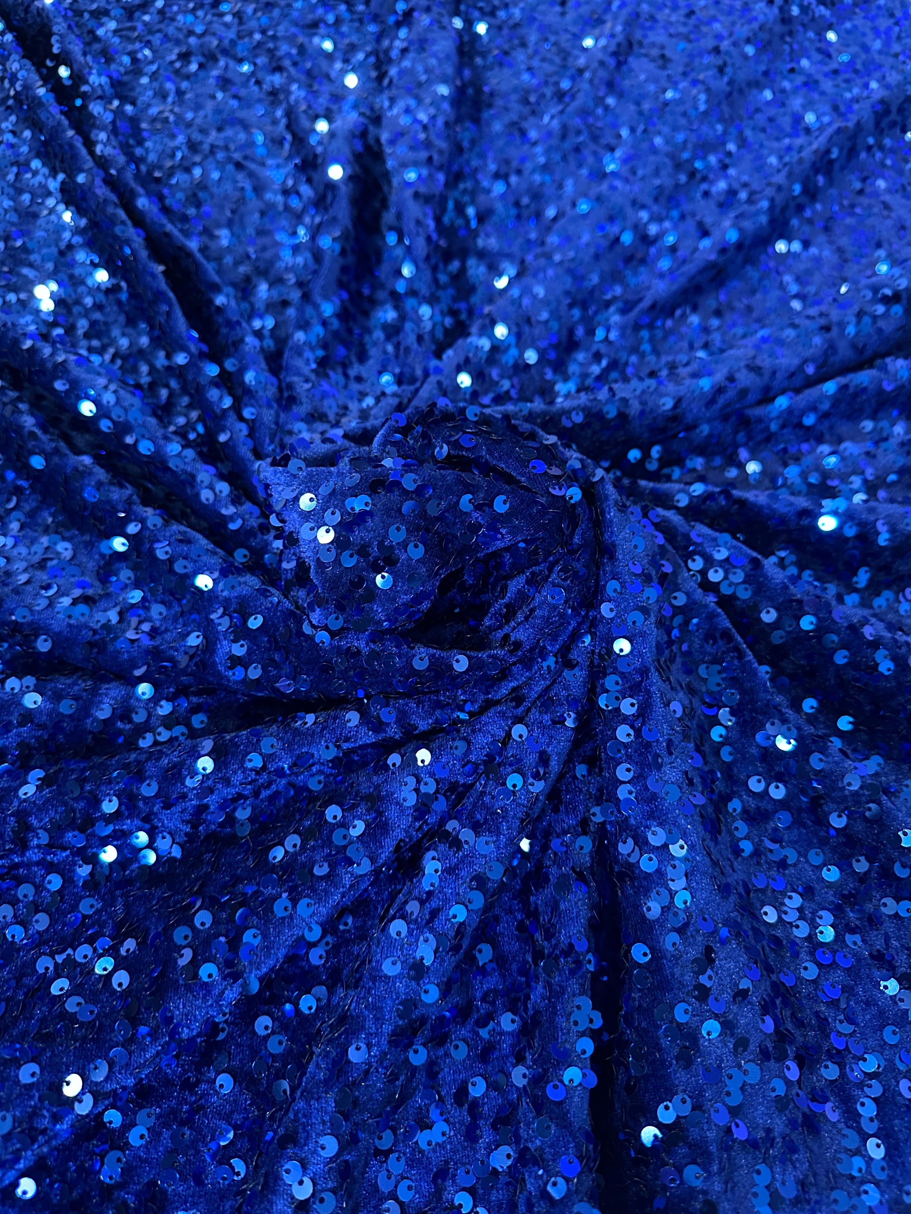 Royal Blue Sequins Velvet, Sequin on velvet, Stretch Sequin Mesh, Stretch Sequin velvet for woman, Stretch Sequin velvet for bride, Stretch Sequin velvet on discount, Stretch Sequin velvet online