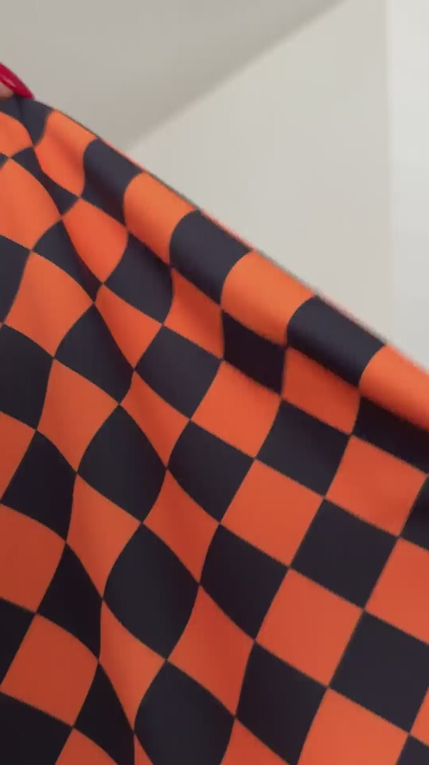Orange Black 1 Inch Checkered Print Nylon Spandex, Halloween Spandex, Halloween Fabric, Spandex Fabric, Nylon Spandex, Stretch Fabric, 4 Way Stretch, Spooky Fabric