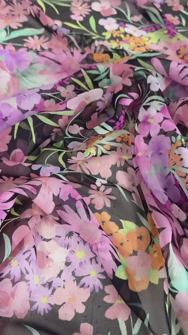 Spring Floral Silk Chiffon, Silk Chiffon Fabric, Pure Silk Chiffon, Luxury Silk Fabric, Lightweight Silk Fabric, Sheer Silk Fabric, Designer Silk Fabric, High End Silk Fabric