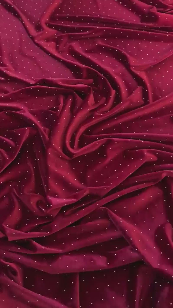 Red Sturdust Rhinestone Beaded Stretch Velvet, Rhinestone Velvet, Beaded Velvet, Stretch Velvet, Velvet Fabric, Rhinestone Fabric, Beaded Fabric, Embellished Velvet, Embellished Fabric, Crystal Velvet