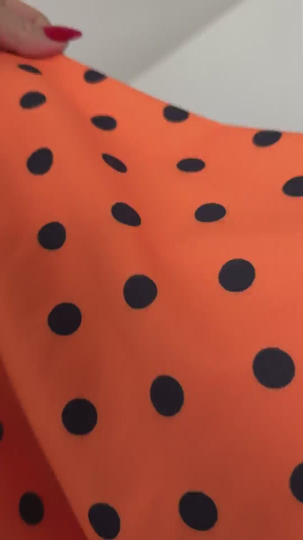Black on Orange Polka Dot Print Nylon Spandex, Halloween Spandex, Halloween Fabric, Spandex Fabric, Nylon Spandex, Stretch Fabric, 4 Way Stretch, Spooky Fabric