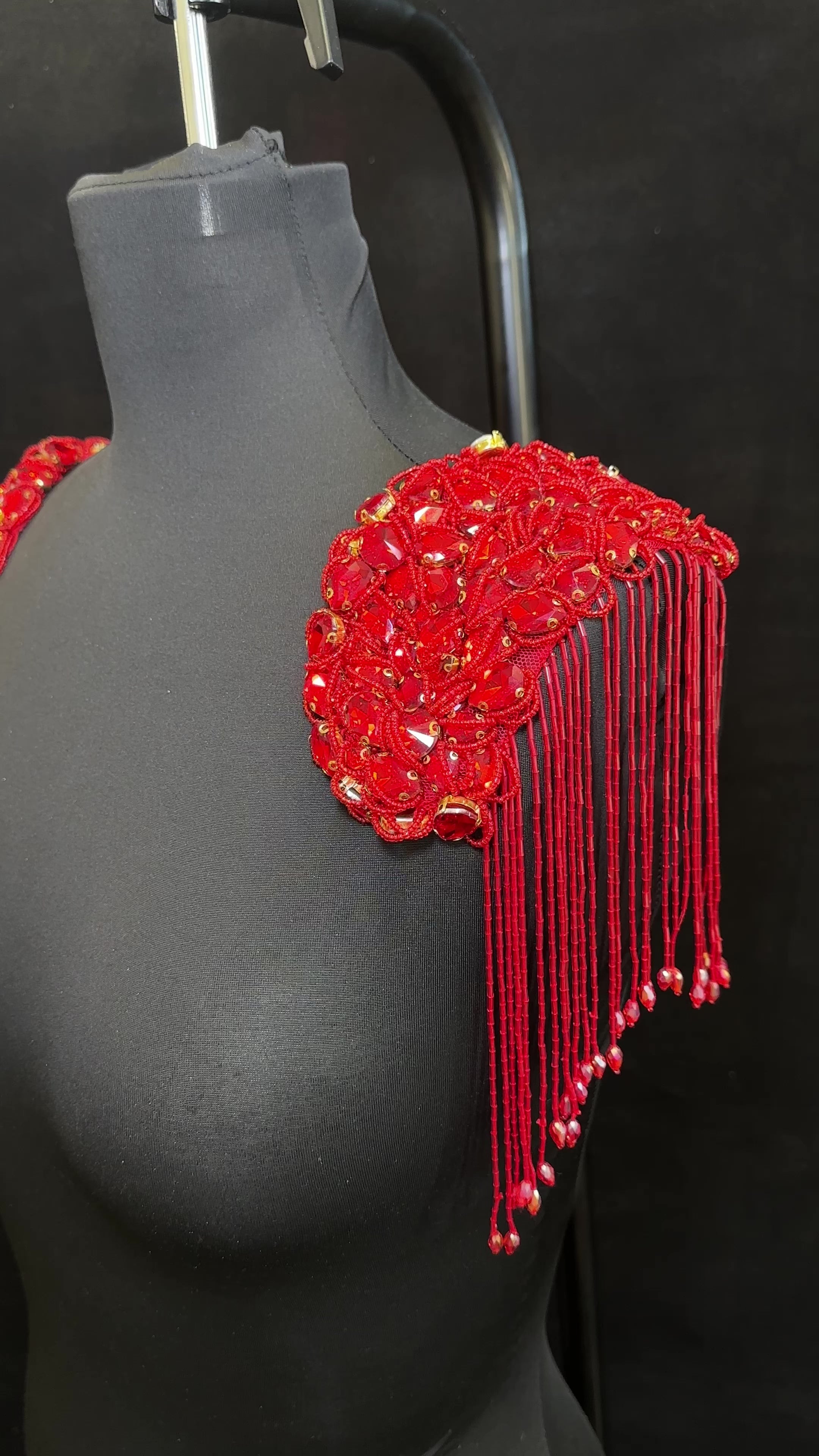 Cali Red Shoulders Rhinestone Applique , red applique, dark red applique, red bodice, red embellishment for dress,