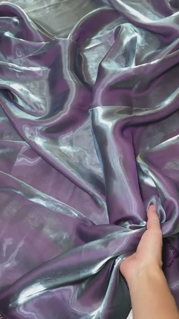 Plum Iridescent Water Liquid Shimmery Chiffon, Premium Glittery Chiffon, Wet Chiffon, Shimmery Chiffon, Fancy fabric, Luxurious liquid fabric, Chiffon for women
