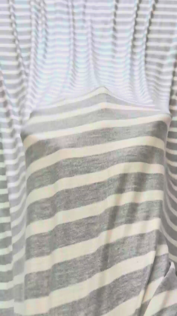 Feather Gray Everyday Fine Rayon Stripe Jersey Knit, Striped Jersey Fabric, Rayon Spandex Knit, Stretch Stripe Fabric, 4 Way Stretch Knit, Soft Stripe Jersey