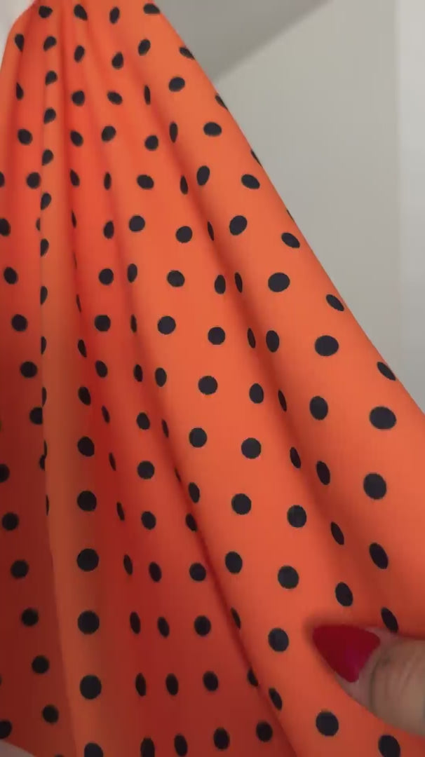 Black on Orange Mini Polka Dot Print Nylon Spandex, Halloween Spandex, Halloween Fabric, Spandex Fabric, Nylon Spandex, Stretch Fabric, 4 Way Stretch, Spooky Fabric