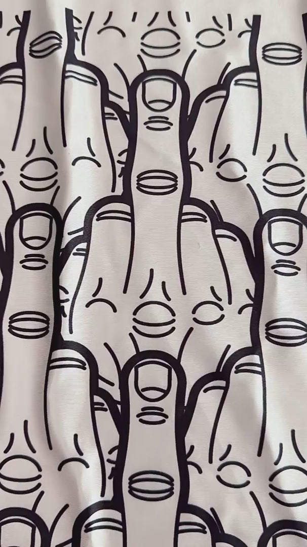 Middle Finger White & Black Nylon Spandex, Nylon Spandex Print, Printed Spandex Fabric, Stretch Print Fabric, Printed Stretch Fabric, Spandex Print Fabric, Printed Fabric Stretch