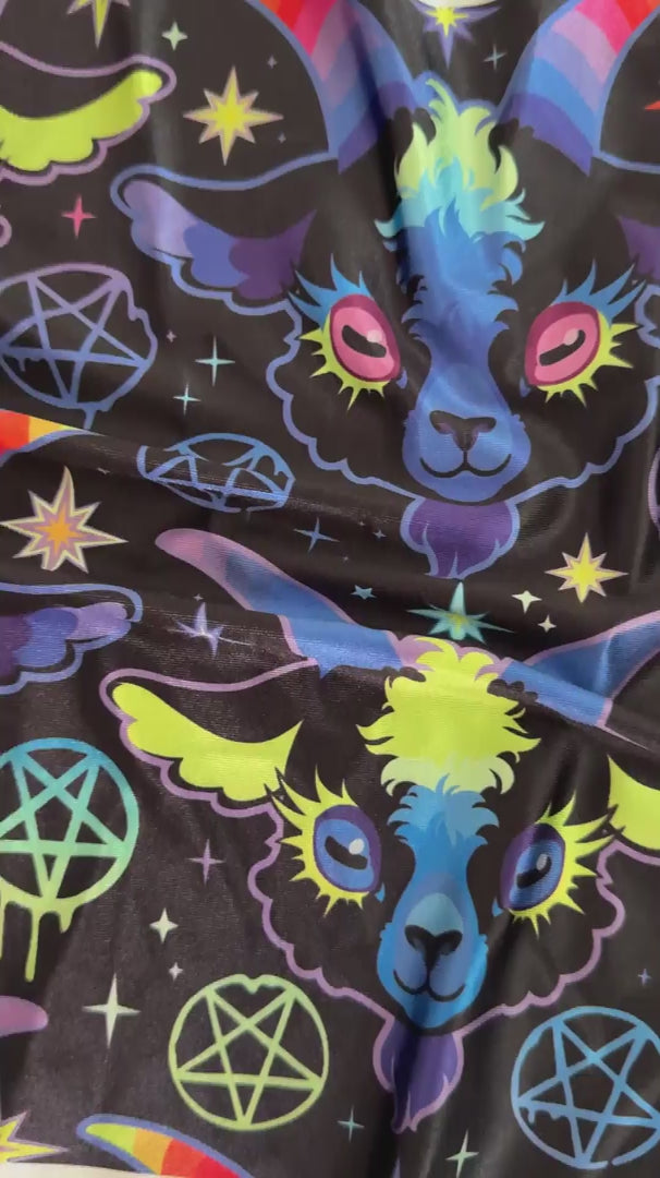 Neon Mystic Goat Nylon Spandex, Nylon Spandex Print, Printed Spandex Fabric, Stretch Print Fabric, Printed Stretch Fabric, Spandex Print Fabric, Printed Fabric Stretch
