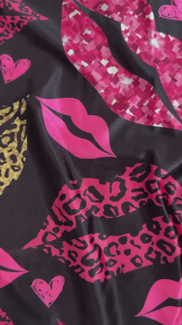 Pink Lips Nylon Spandex, Nylon Spandex Print, Printed Spandex Fabric, Stretch Print Fabric, Printed Stretch Fabric, Spandex Print Fabric, Printed Fabric Stretch