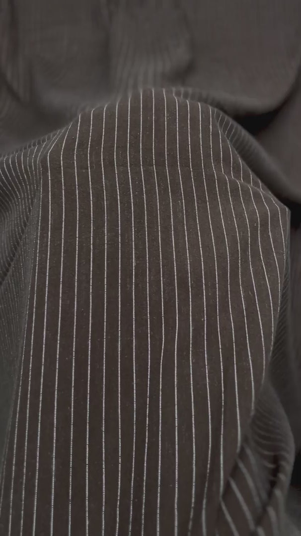 Chocolate Brown Resort Pinstripe Linen Blend, Pinstripe Fabric, Resort Wear Fabric, Linen Rayon Blend, Striped Linen Fabric, Tailored Fabric, Lightweight Suiting Fabric, Breathable Linen Fabric