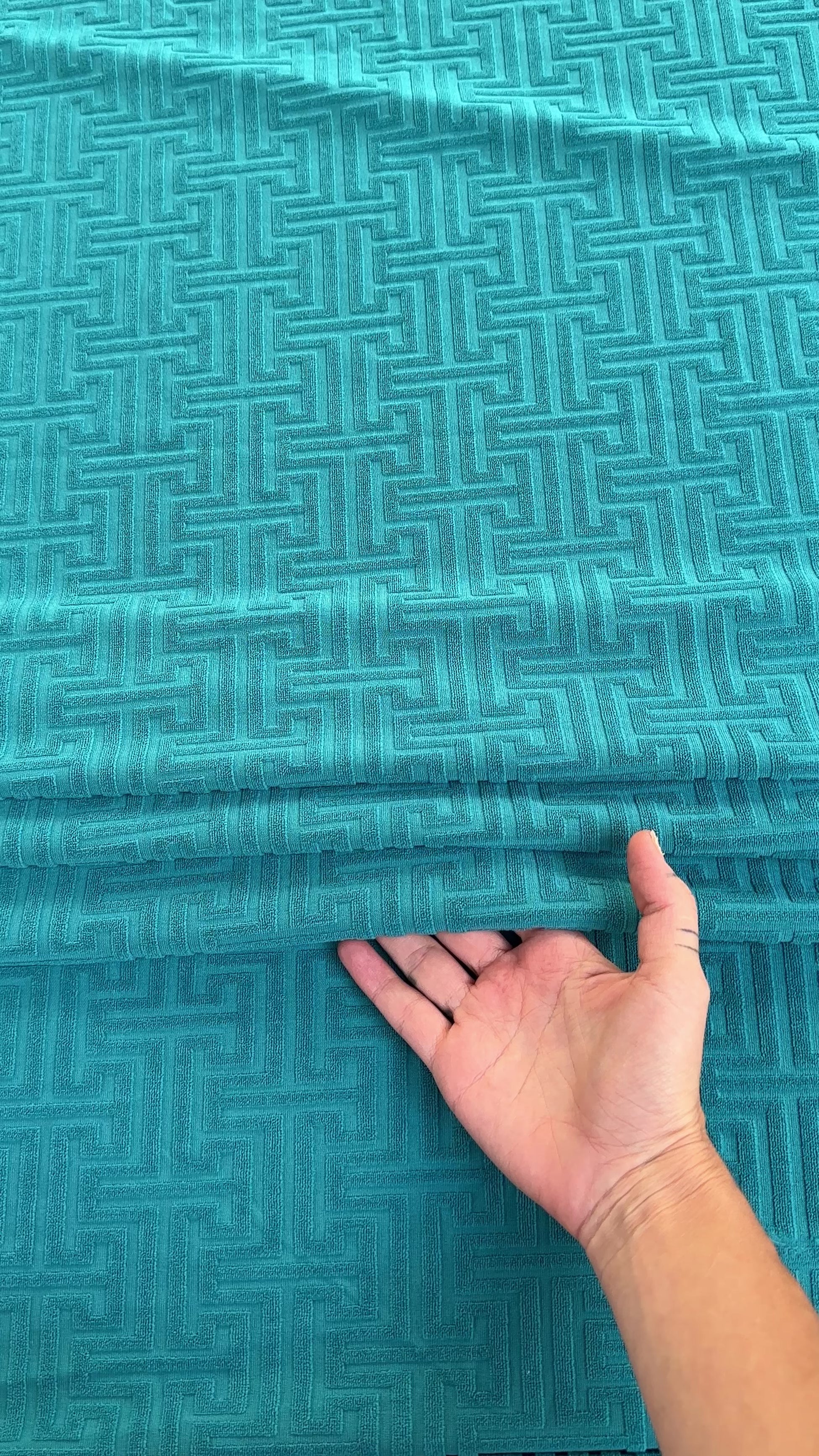 Turquoise Textured Geometric Pattern Jersey Knit, dark blue Geometric Jersey Knit, blue Geometric Jersey Knit, Geometric Jersey Knit for woman, Geometric Jersey Knit for bride, Geometric Jersey Knit on sale, Geometric Jersey Knit on discount