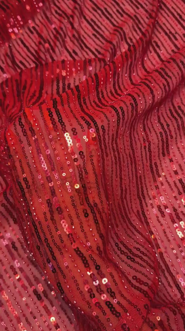 Red Waterfall Stretch Sequin Mesh, Waterfall Sequin Fabric, Sequin Stretch Fabric, Sparkle Mesh Fabric, Glitter Mesh Fabric, Stretch Mesh Fabric