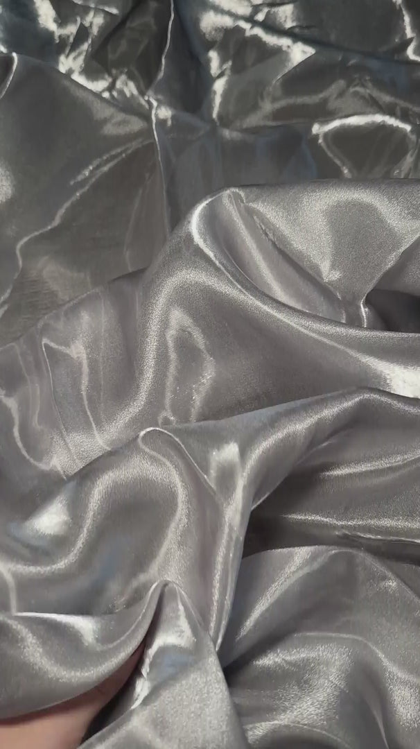 Silver Liquid Shimmery Organza, Metallic Organza Fabric, Shiny Organza Cloth, Sheer Shimmer Organza, Glossy Organza Textile, Luxury Organza Fabric, Lightweight Shimmer Fabric

