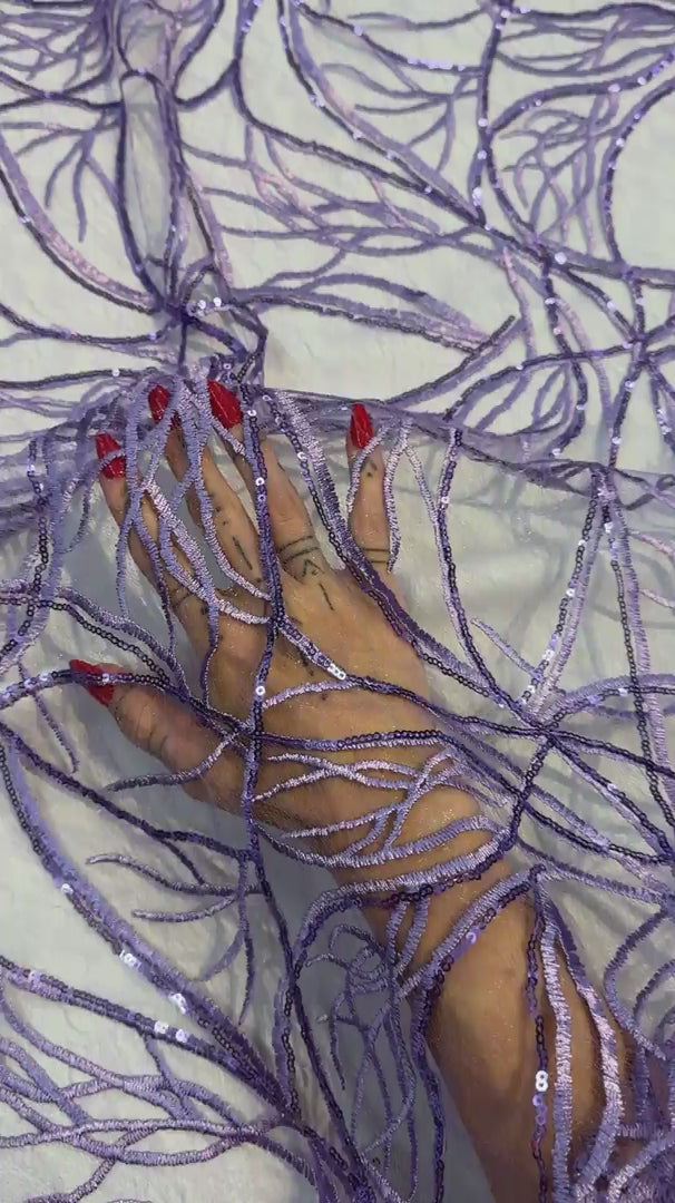Lavender Infinity Web Sequin Embroidered Mesh, Embroidered Mesh Fabric, Stretch Mesh Lace, Sequin Embroidered Fabric, Sheer Sequin Fabric, Web Lace Fabric, Infinity Lace Fabric