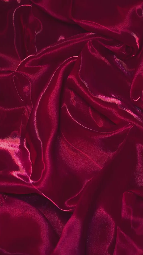 Cranberry Red Liquid Shimmery Organza, Shiny Organza Cloth, Sheer Shimmer Organza, Glossy Organza Textile, Luxury Organza Fabric, Lightweight Shimmer Fabric