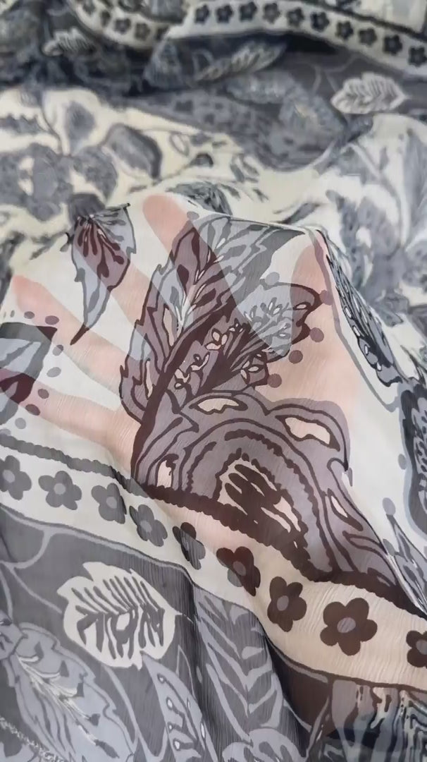 Bohemian Paisley Italian Crinkle Silk Chiffon, Crinkle Silk Chiffon, Silk Chiffon Fabric, Textured Silk Chiffon, Pure Silk Chiffon, Sheer Silk Fabric, Lightweight Silk Fabric