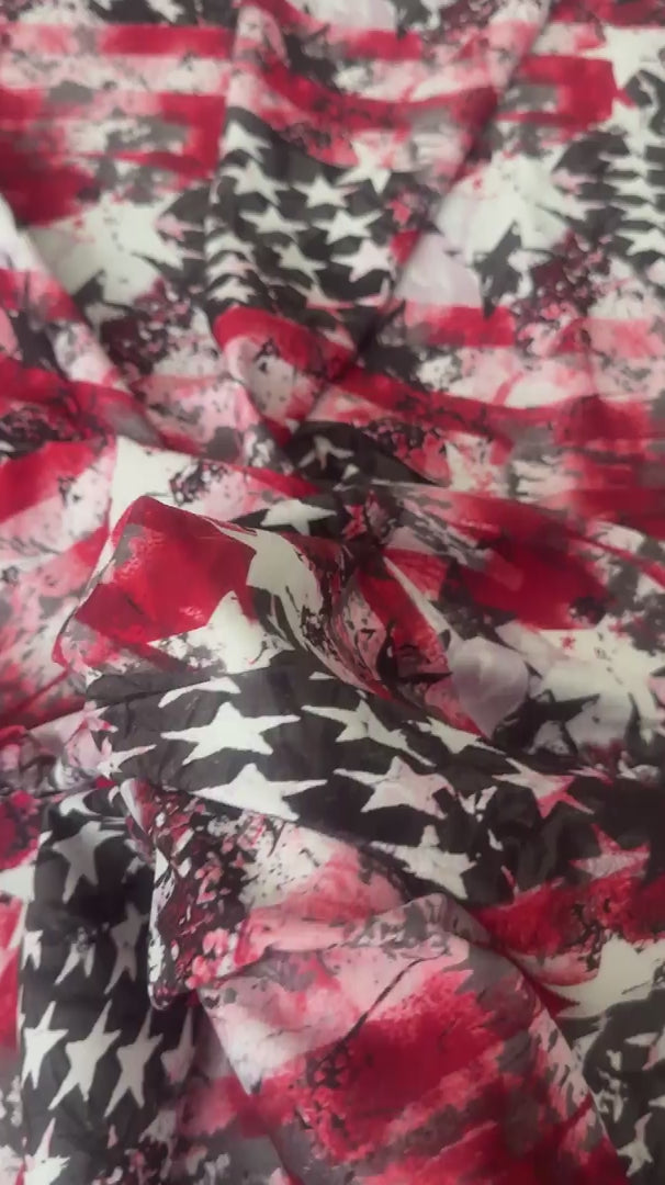 Red & Black Abstract American Flag Nylon Spandex, Nylon Spandex, Shiny Spandex, Stretch Fabric, 4 way stretch fabric, Fabric on Sale, Activewear Fabric, Polyester Fabric