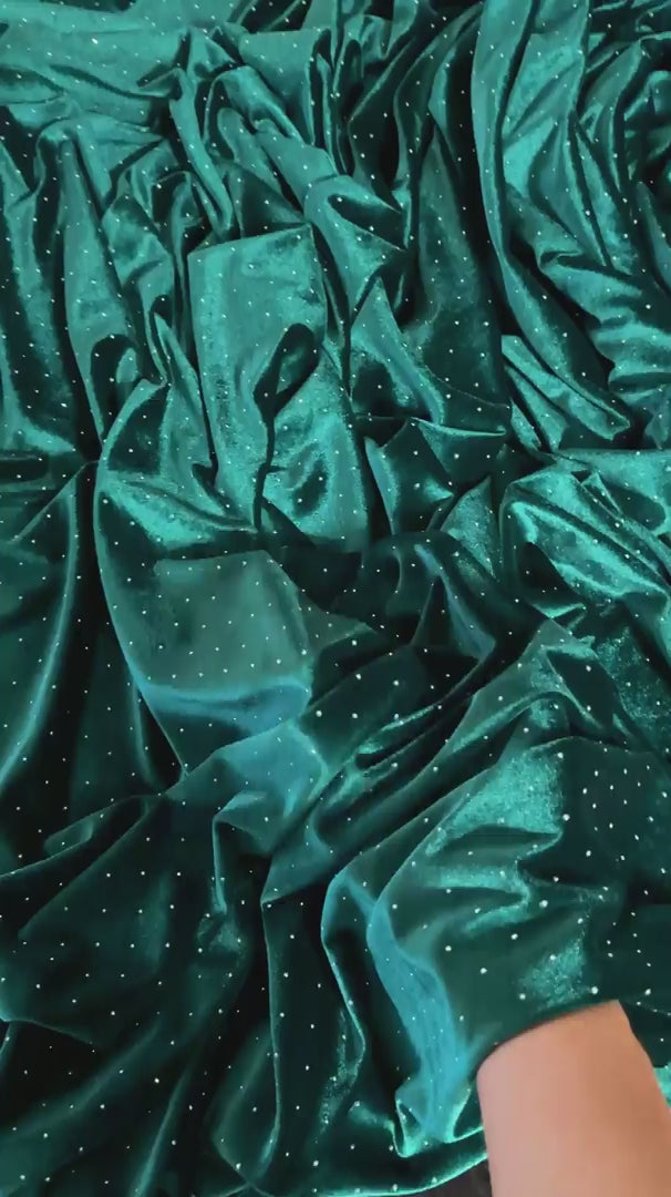 Teal Green Sturdust Rhinestone Beaded Stretch Velvet, Rhinestone Velvet, Beaded Velvet, Stretch Velvet, Velvet Fabric, Rhinestone Fabric, Beaded Fabric, Embellished Velvet, Embellished Fabric, Crystal Velvet