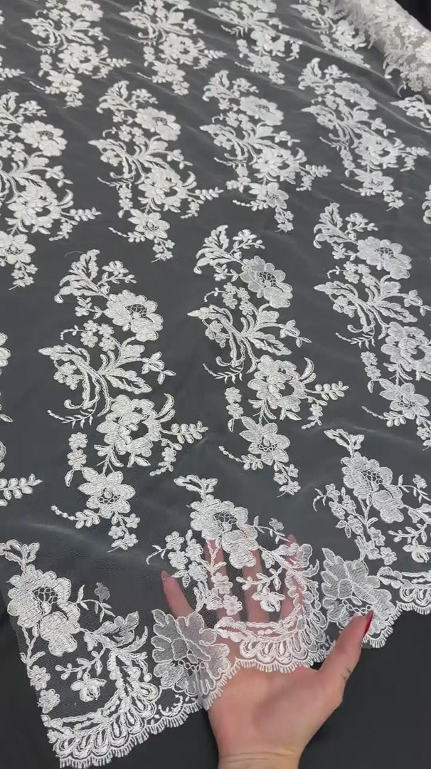 Ivory Romantic Bloom Embroidered Mesh Lace, Romantic Lace Fabric, Sheer Embroidered Lace, Bloom Lace Fabric, Bridal Lace Fabric, Wedding Dress Lace