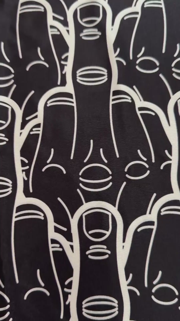 Middle Finger Black & White Nylon Spandex, Nylon Spandex Print, Printed Spandex Fabric, Stretch Print Fabric, Printed Stretch Fabric, Spandex Print Fabric, Printed Fabric Stretch