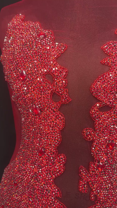 Lucy Red Rhinestone Bodice Applique  KikiTextiles