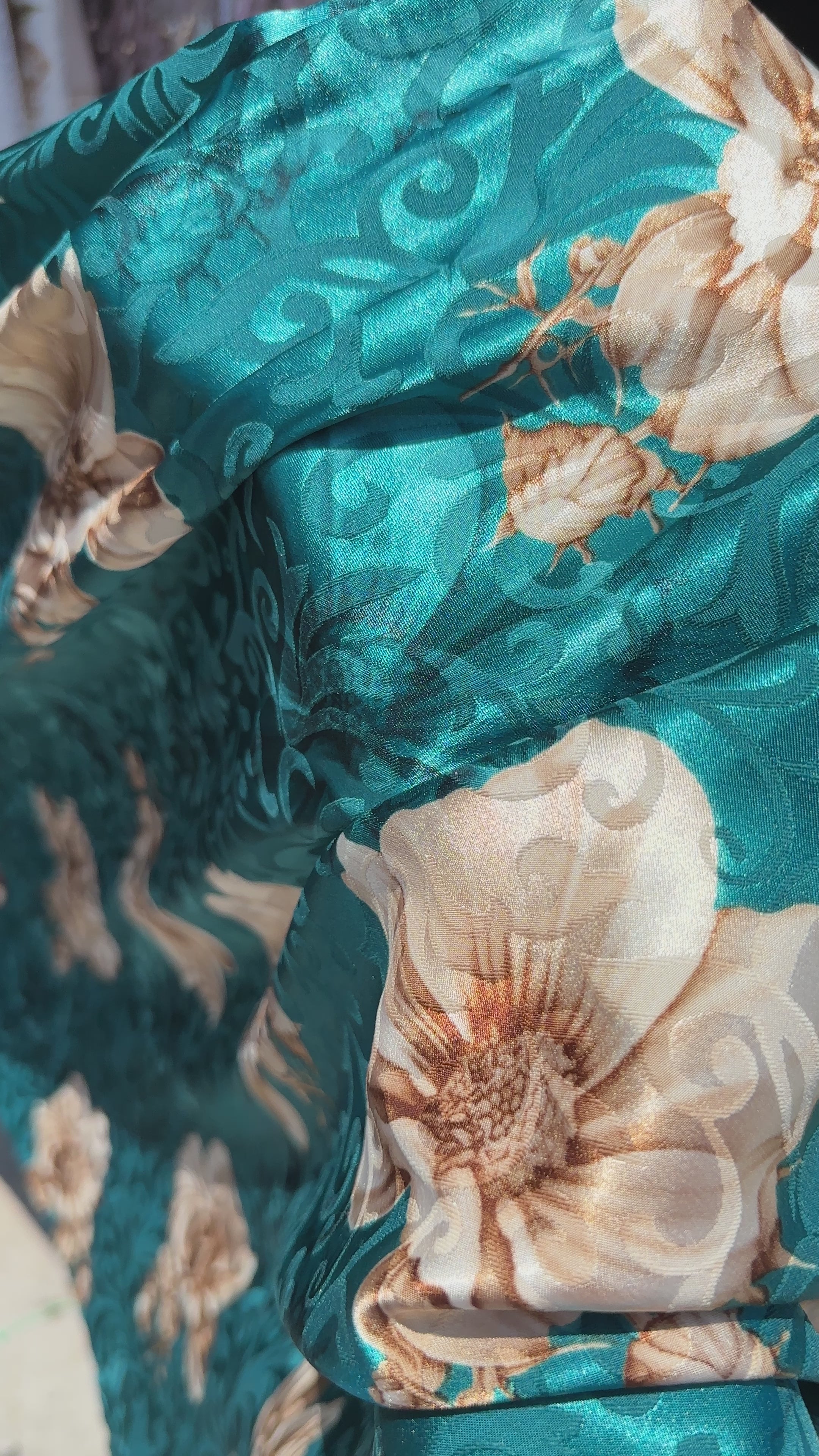 turquoise Floral Print Satin, blue Floral Print Satin, navy Floral Print Satin, dark blue Floral Print Satin, Floral Print Satin for bridal wear, Floral Print Satin for party wear, Floral Print Satin in low price, premium Floral Print Satin