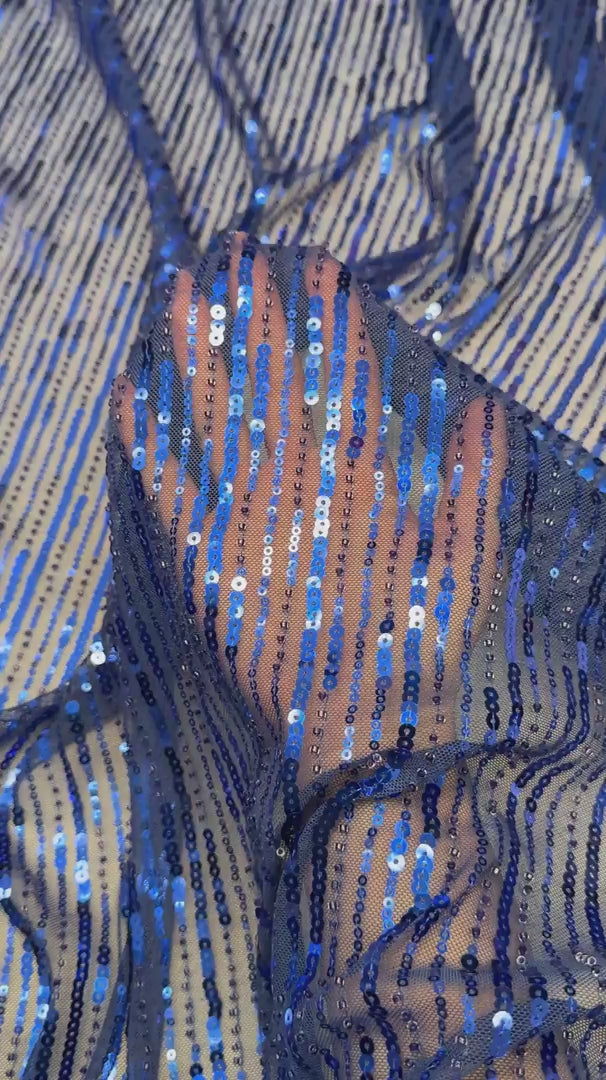 Royal Blue Waterfall Stretch Sequin Mesh, Waterfall Sequin Fabric, Sequin Stretch Fabric, Sparkle Mesh Fabric, Glitter Mesh Fabric, Stretch Mesh Fabric