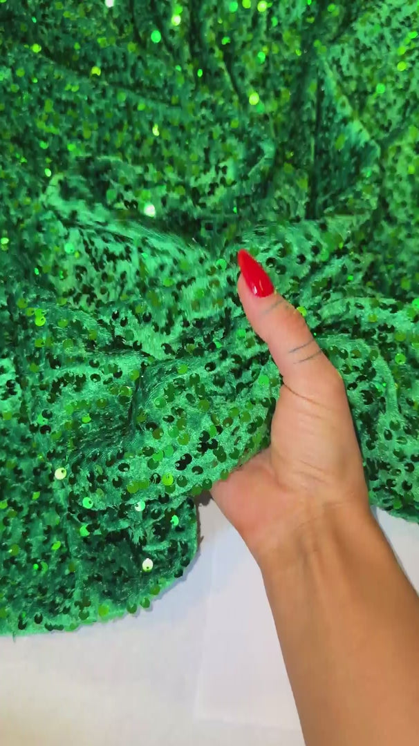 Kelly Green Sequins Velvet, Sequin on velvet, Stretch Sequin Mesh, Stretch Sequin velvet for woman, Stretch Sequin velvet for bride, Stretch Sequin velvet on discount, Stretch Sequin velvet online