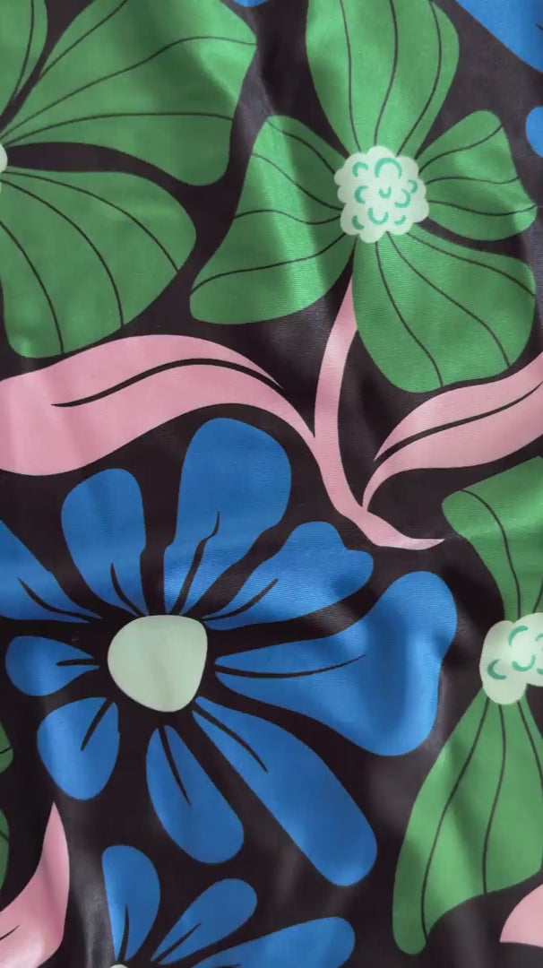 Blue Retro Blossom Flowers Nylon Spandex, Nylon Spandex Print, Printed Spandex Fabric, Stretch Print Fabric, Printed Stretch Fabric, Spandex Print Fabric, Printed Fabric Stretch