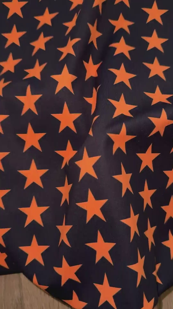 Orange on Black Star Print Nylon Spandex, Halloween Spandex, Halloween Fabric, Spandex Fabric, Nylon Spandex, Stretch Fabric, 4 Way Stretch, Spooky Fabric