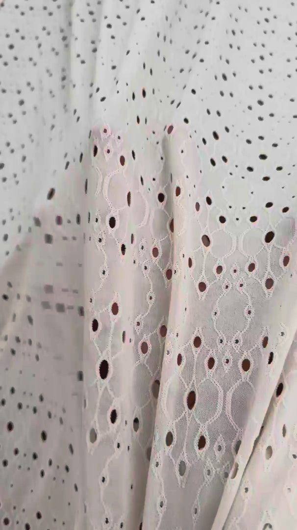 Bone 4 Way Stretch Eyelet Jacquard Knit, Eyelet Jacquard Knit Fabric, Stretch Eyelet Fabric, Jacquard Knit Fabric, Textured Knit Fabric, Breathable Knit Fabric