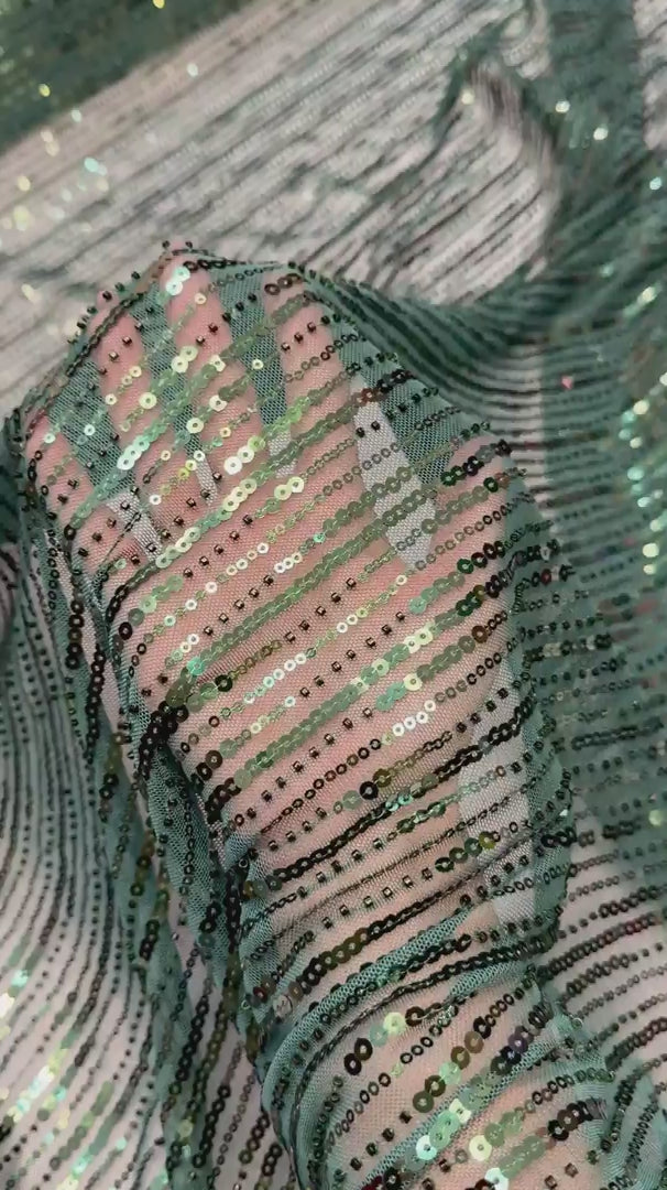 Emerald Waterfall Stretch Sequin Mesh, Waterfall Sequin Fabric, Sequin Stretch Fabric, Sparkle Mesh Fabric, Glitter Mesh Fabric, Stretch Mesh Fabric
