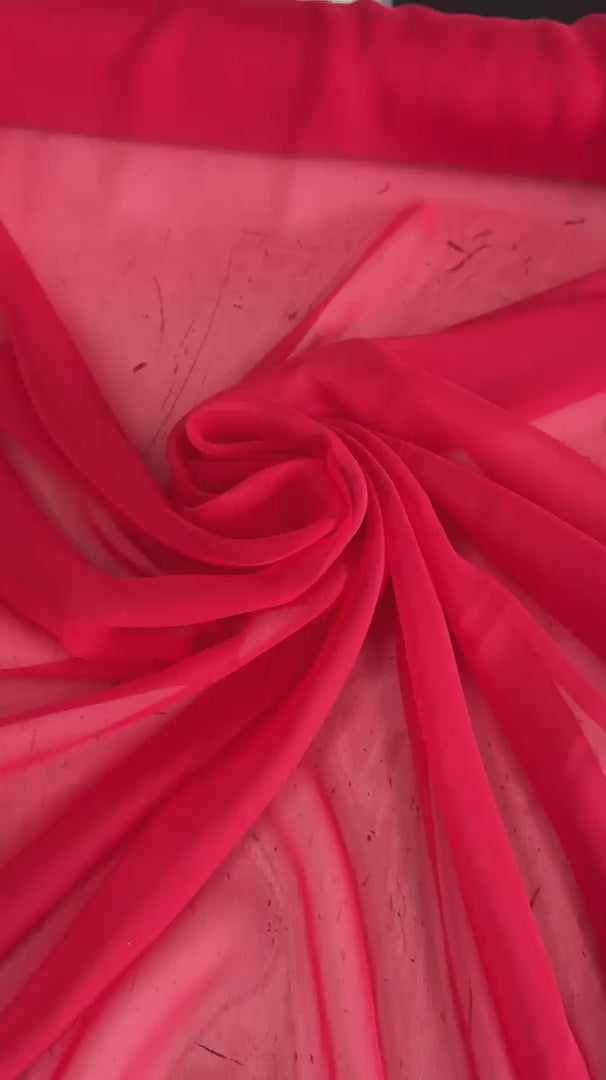 Vibrant Red Silk Chiffon, Pure Silk Chiffon, Luxury Silk Fabric, Lightweight Silk Fabric, Sheer Silk Fabric, Designer Silk Fabric, High End Silk Fabric