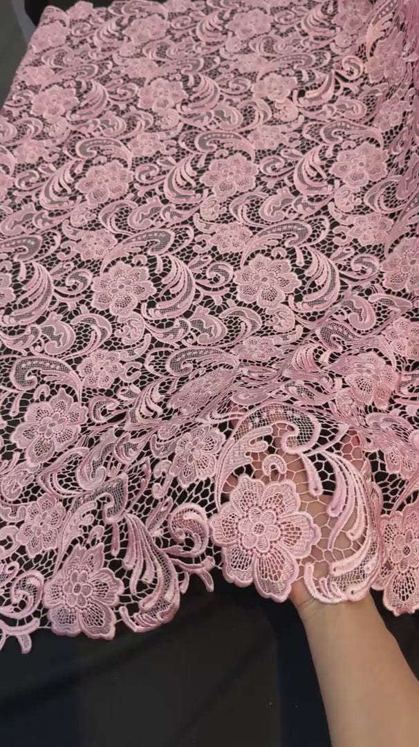 Blush Pink Floral Couture Embroidered Scalloped Guipure, Embroidered Floral Lace, Scalloped Lace Fabric, Couture Lace Fabric, Floral Embroidered Lace, Bridal Lace Fabric