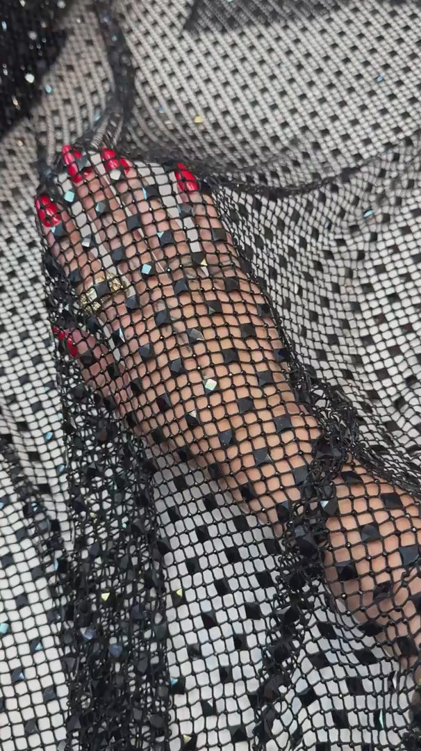 Black Diamond Crystal Mesh, Crystal Glass Rhinestone Fabric, Luxury Rhinestone Mesh, Couture Crystal Fabric, Heavy Rhinestone Mesh, Premium Crystal Mesh