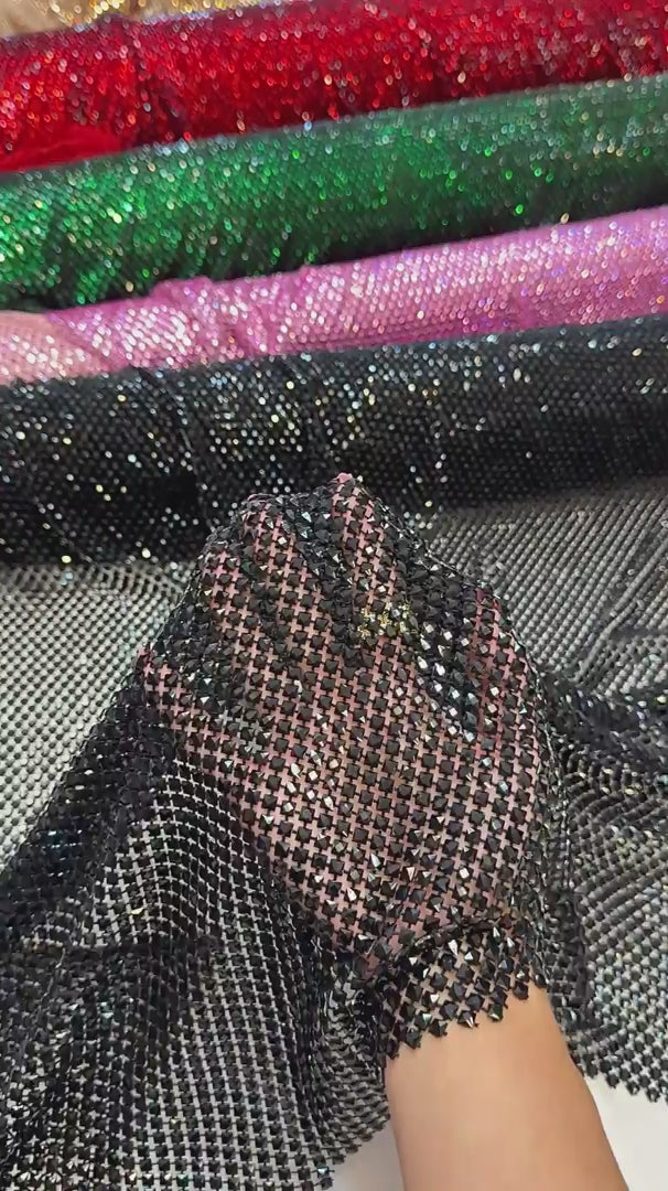 Black Luxury Rhinestone Mesh, Rhinestone Mesh Fabric, Crystal Mesh Fabric, Beaded Mesh Fabric, Embellished Mesh Fabric, Sequin Mesh Fabric, Sparkle Mesh Fabric