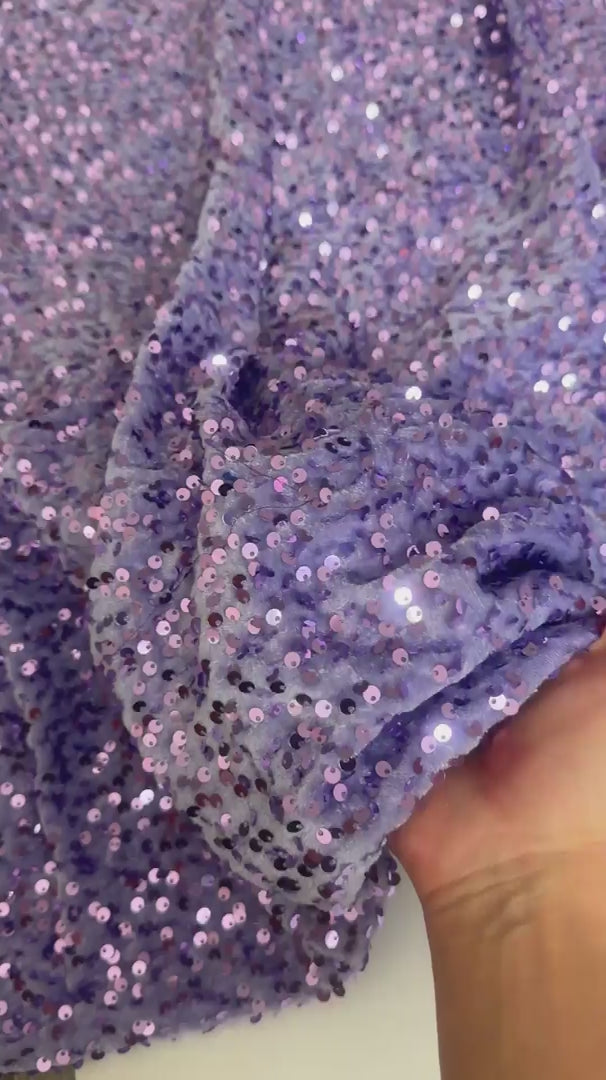 Light Lavender Sequins Velvet, Stretch Sequin Mesh, Stretch Sequin velvet for woman, Stretch Sequin velvet for bride, Stretch Sequin velvet on discount, Stretch Sequin velvet online