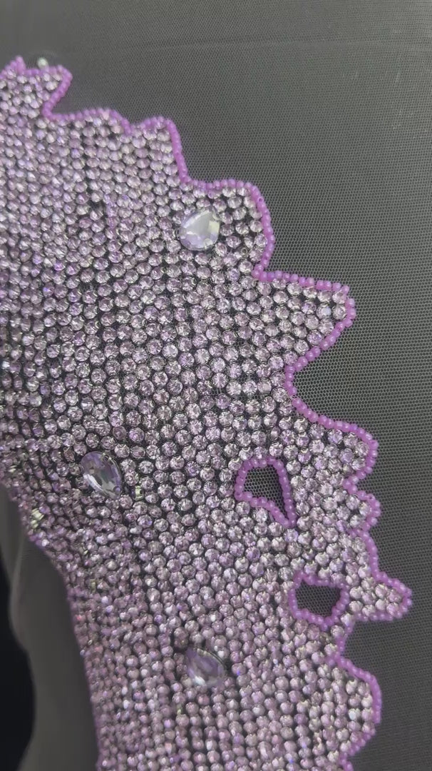 Maddy Lilac Rhinestone Bodice Applique, Lilac Rhinestones Applique, Embellished Clothing, Rhinestone Applications, Rhinestone Embroidery, Rhinestone Patch, Dress Patch, Rhinestones for Dress