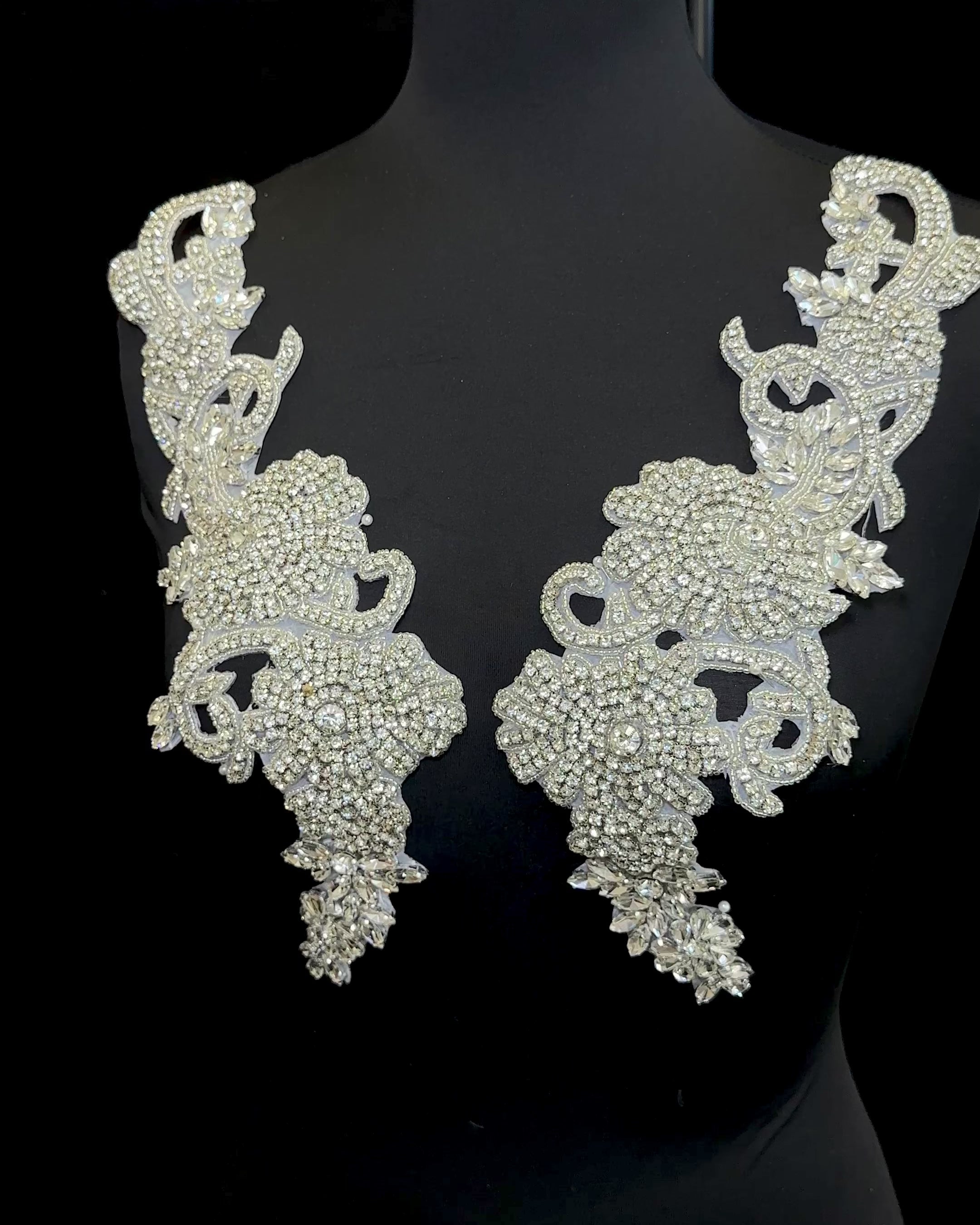 Ciara Silver Rhinestone Applique , silver applique, dark silver applique, silver bodice, silver embellishment for dress,