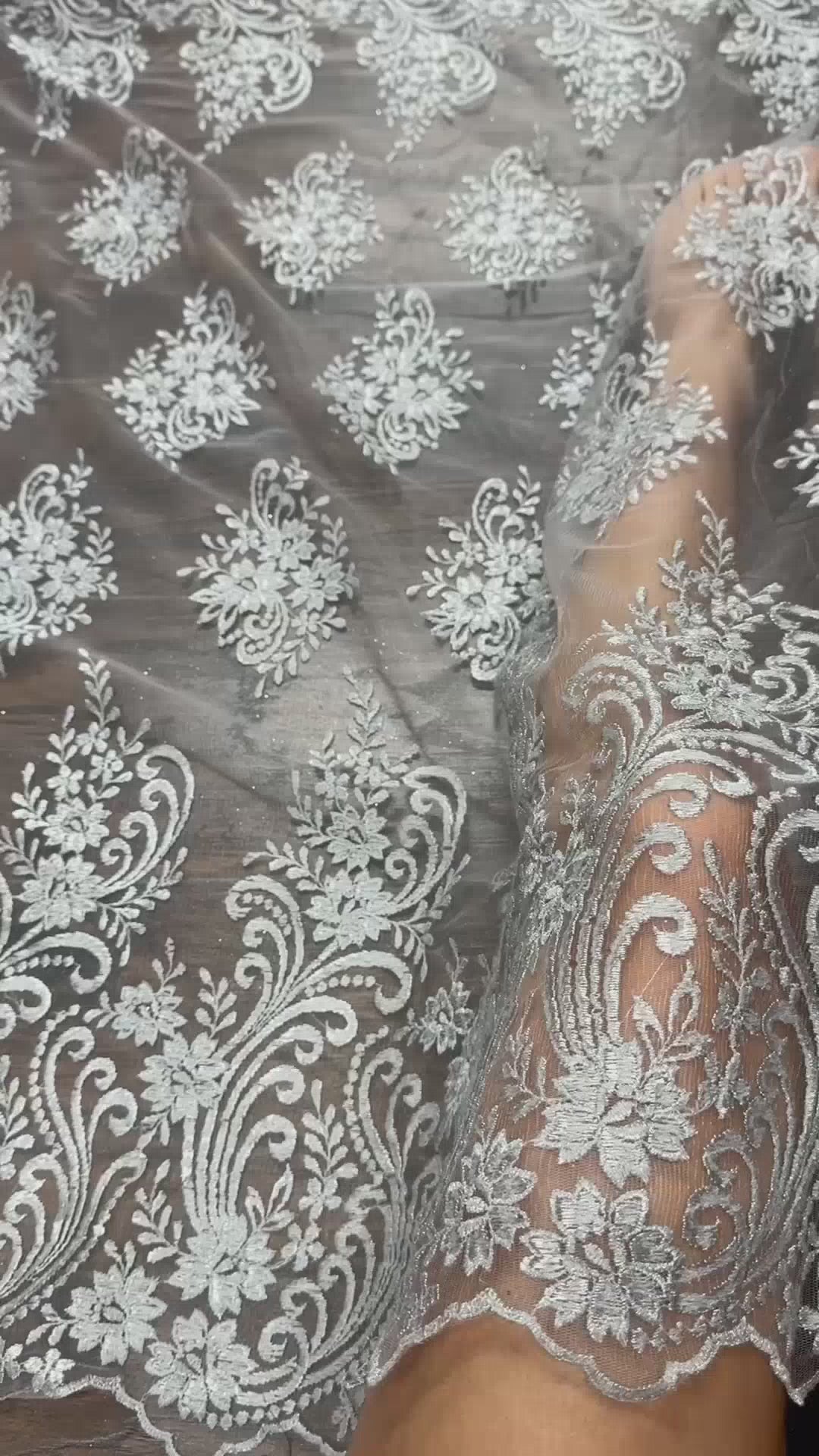 Silver Scalloped Embroidered Floral Lace