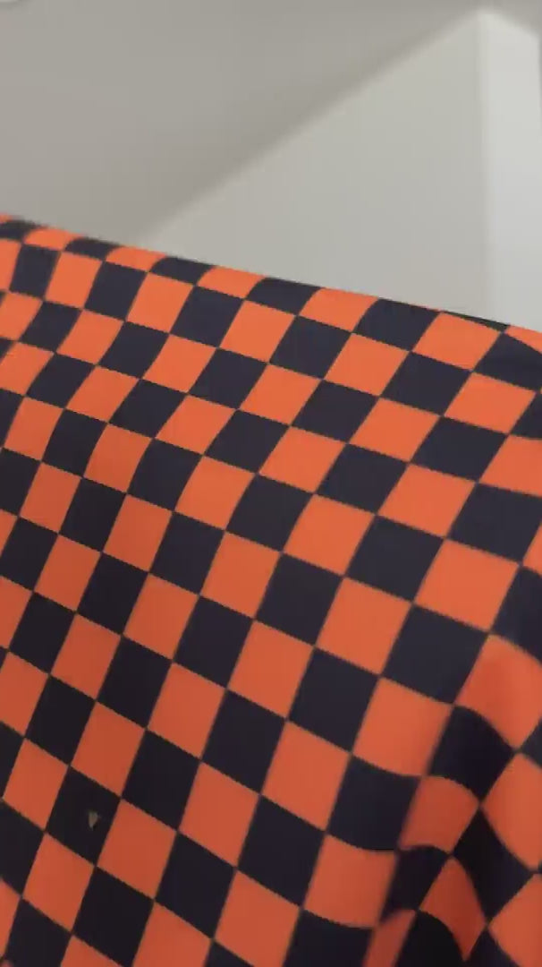 Black Orange 1-2 Inch Checkered Print Nylon Spandex, Halloween Spandex, Halloween Fabric, Spandex Fabric, Nylon Spandex, Stretch Fabric, 4 Way Stretch, Spooky Fabric